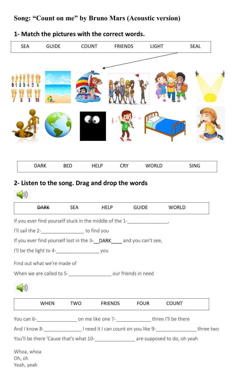 Song count on me acoustic version worksheet live worksheets