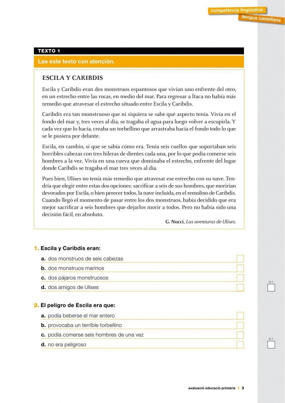 COMPRENSIÓN LECTORA ESCILA Y CARIBDIS COMPRENSIÓN LECTORA ESCILA Y CARIBDIS