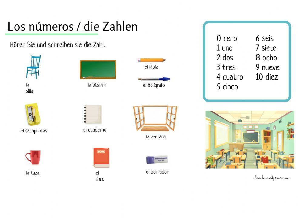 Los números y vocabulario de la clase