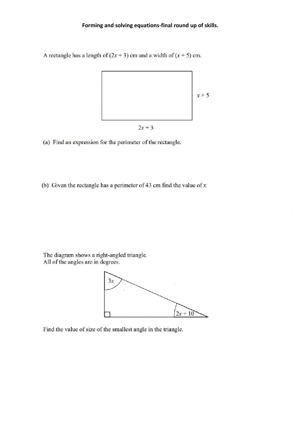 Algebra round up worksheet | Live Worksheets