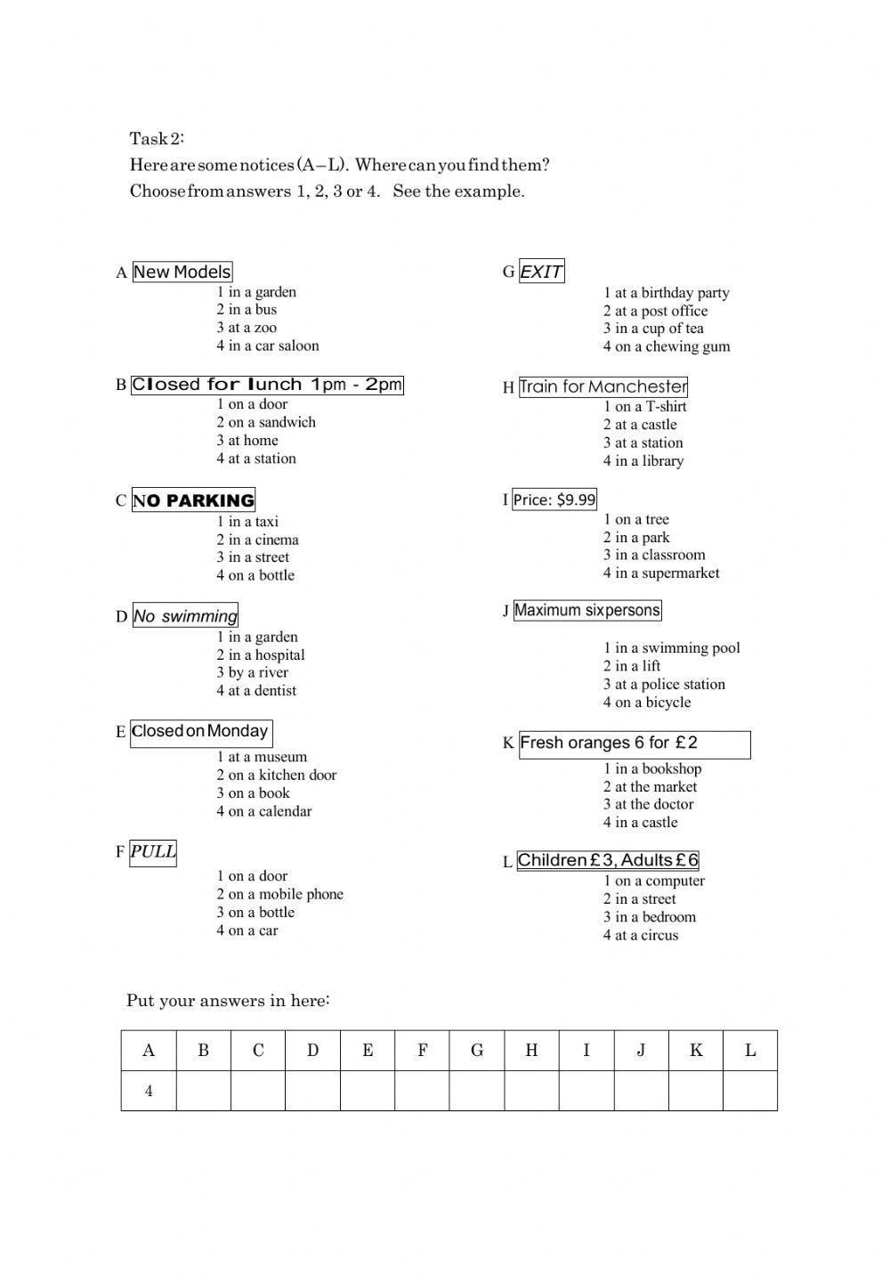 Reading comprehension A1