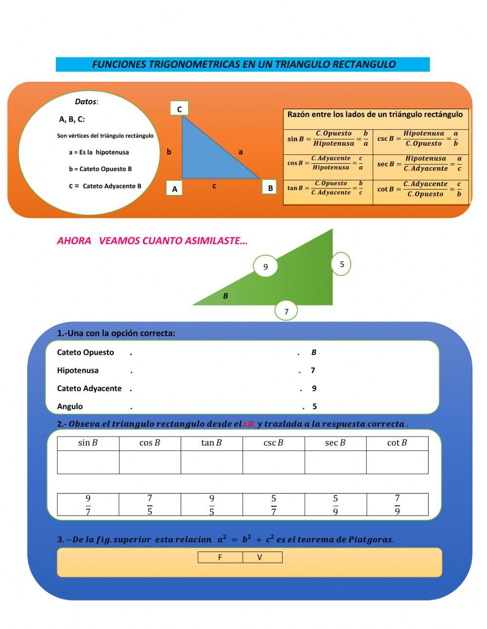 Funciones trigonométricas en triangulo rectangulo.