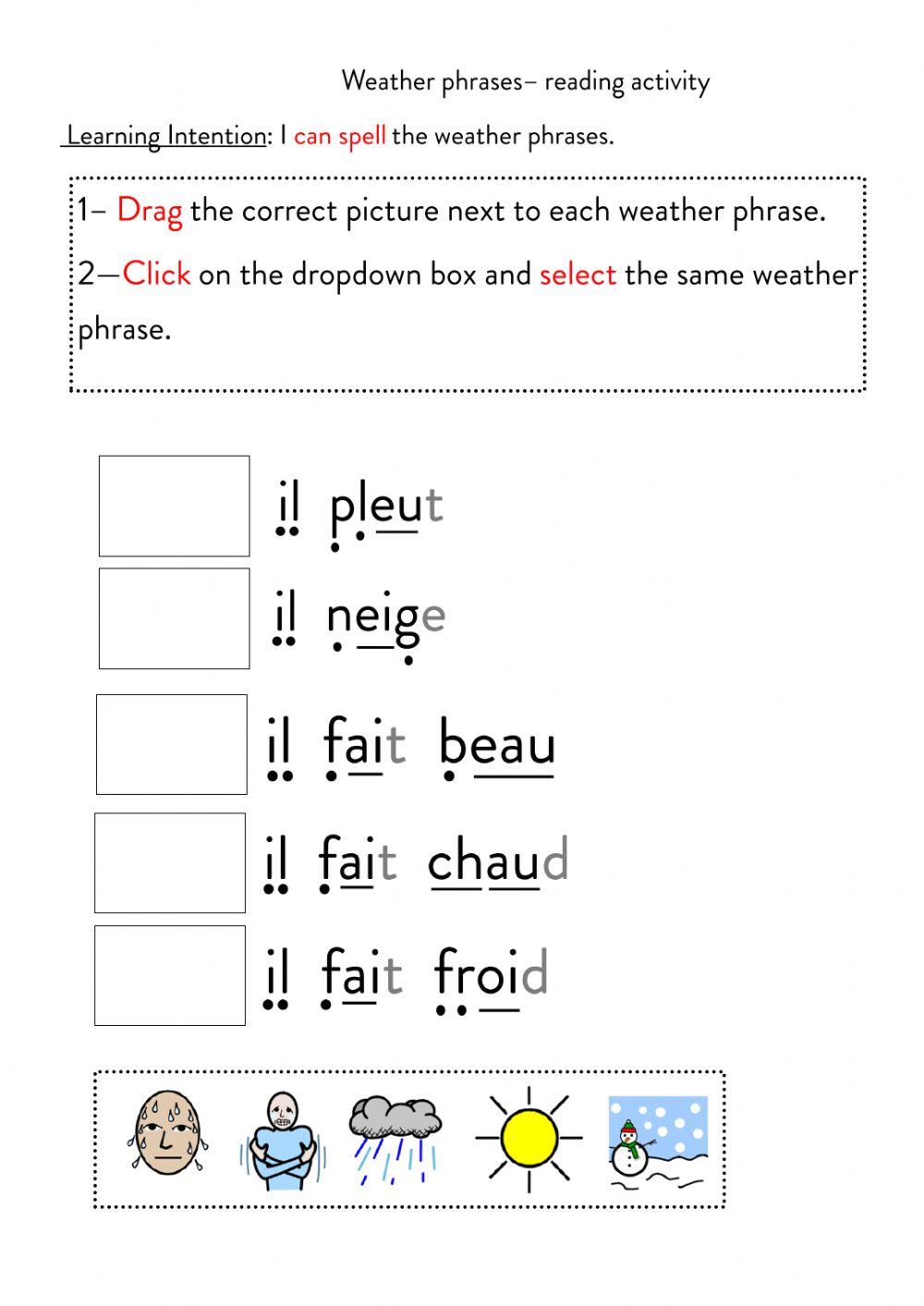 Weather phrases - reading activity