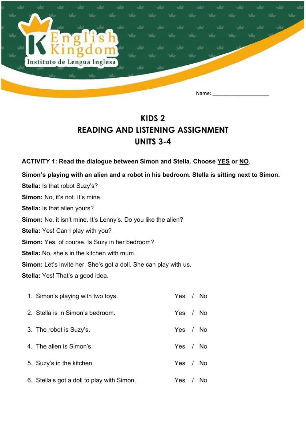 Kids 2 -Assessment Units 3-4