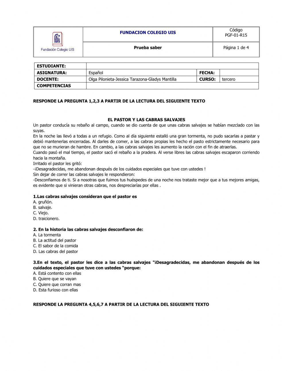 Prueba saber de Español