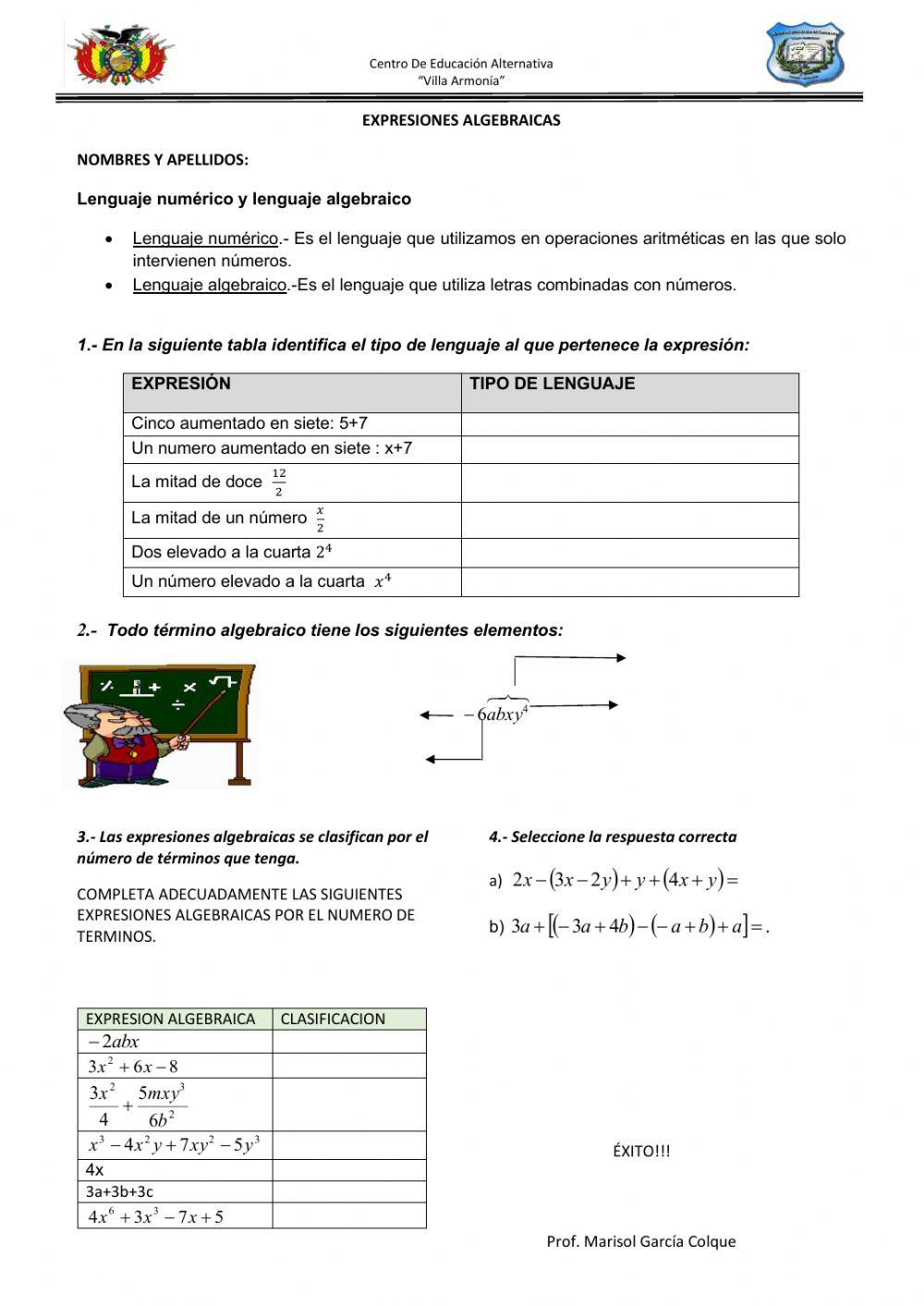 Expresiones algebraicas