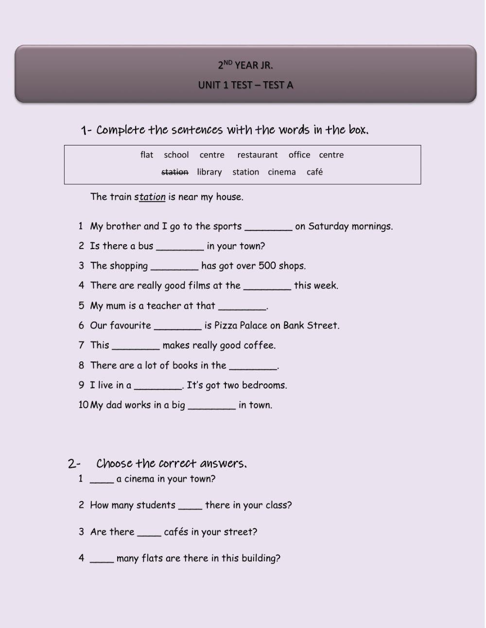 2nd Year Jr Test - Unit 1