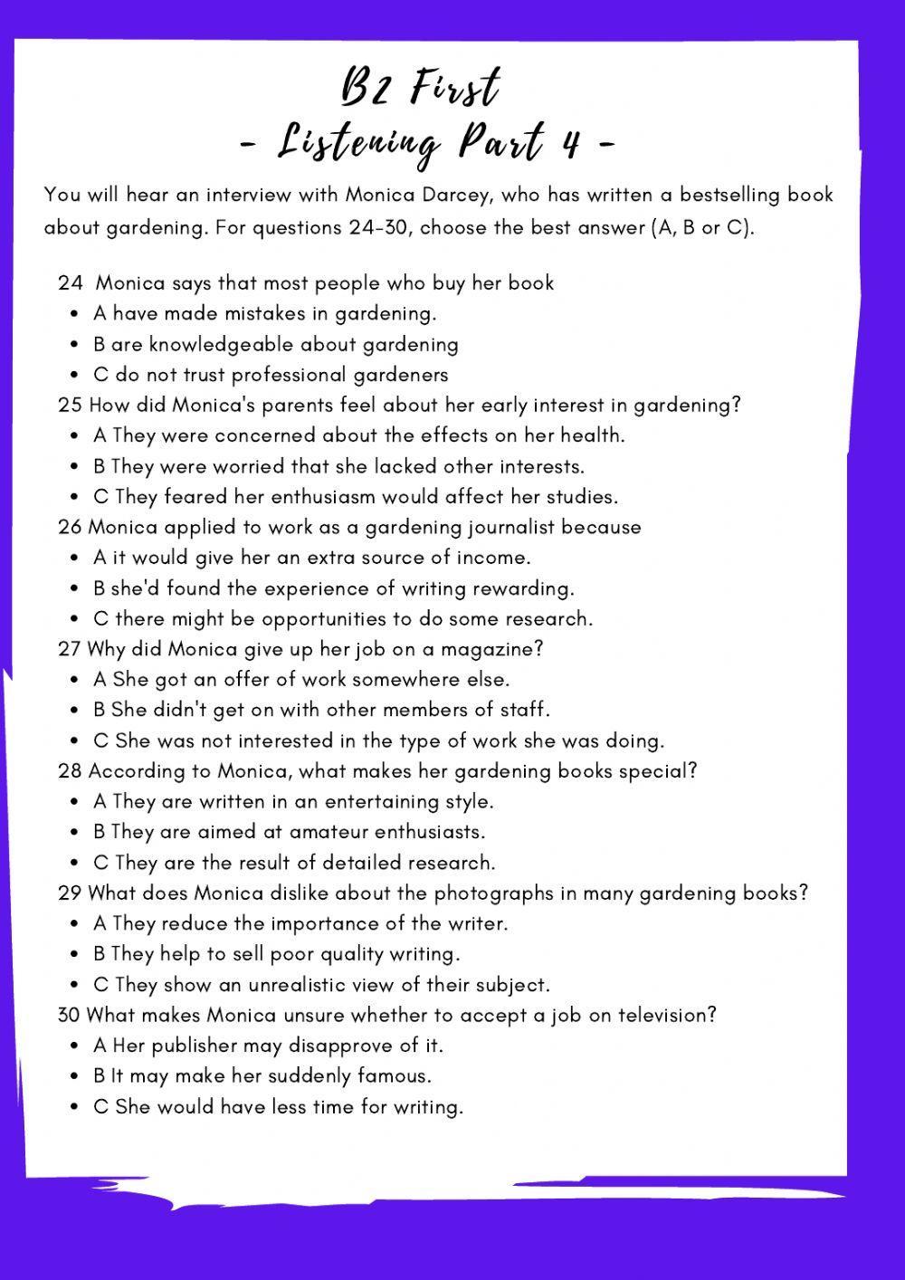 B2 First - Listening Part 4