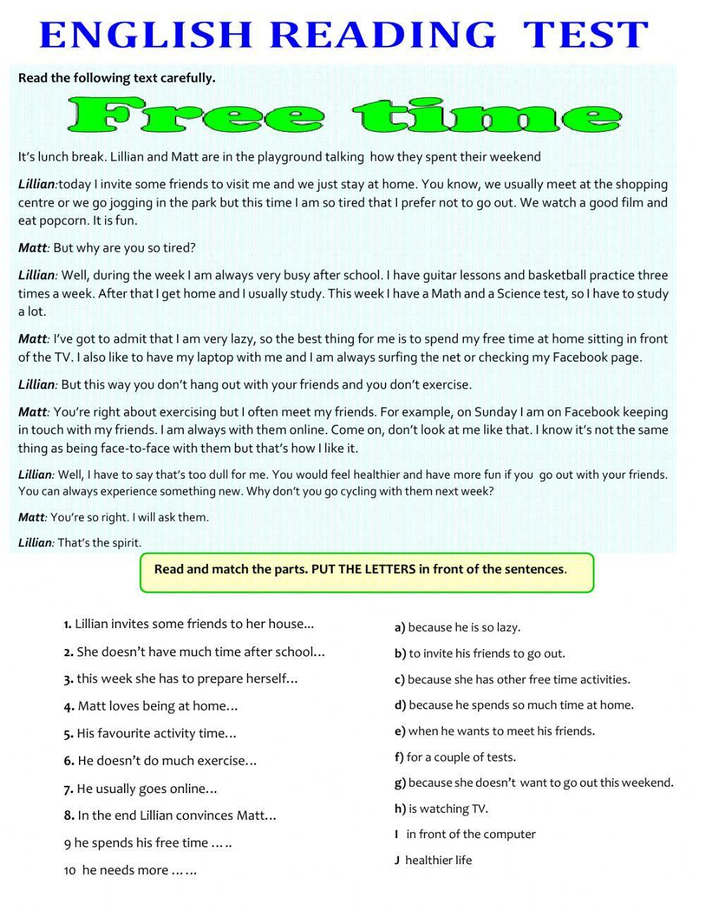 Reading exercise : free time