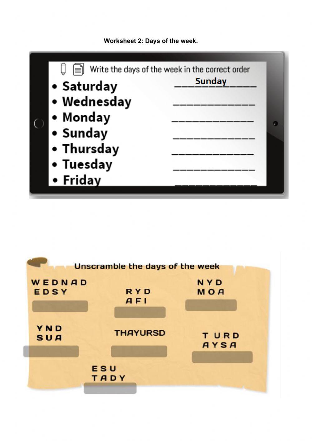 Days of the week - worksheet 2