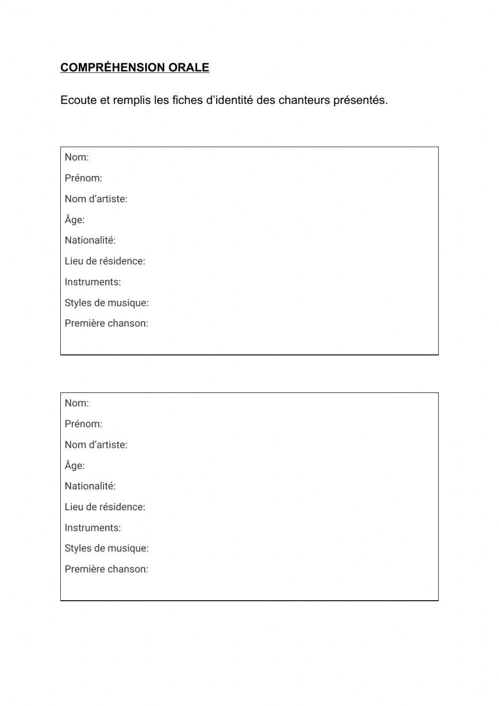 Compréhension orale présentation