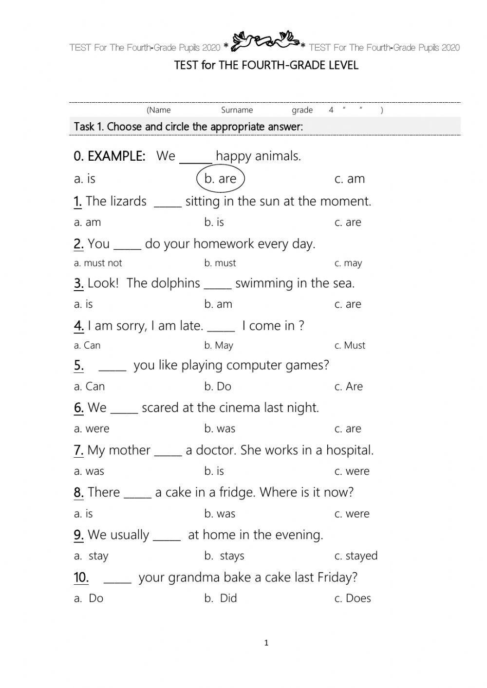 Fourth Grade English Worksheets