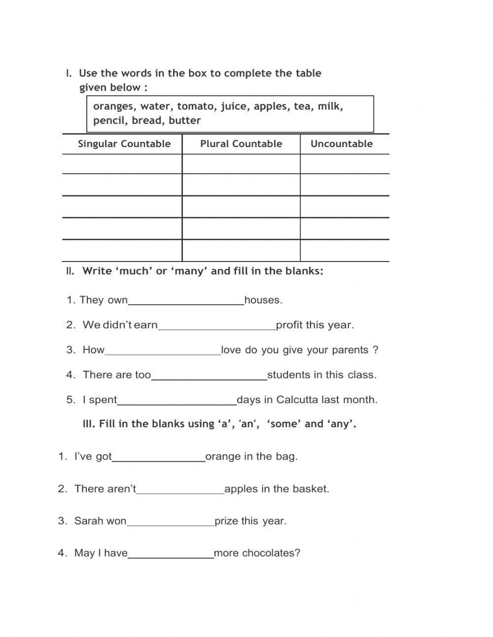 Countable and Uncountable nouns