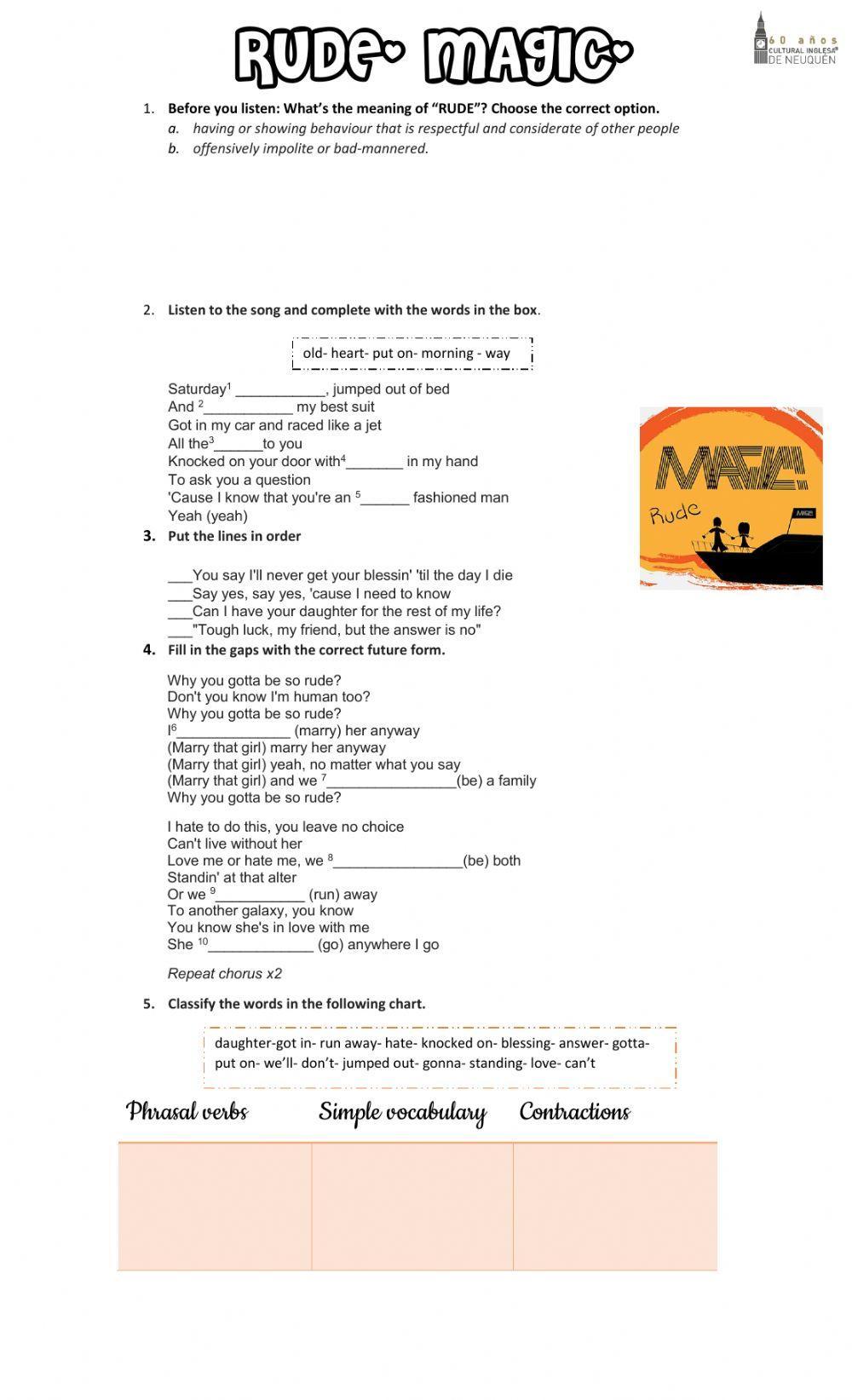 Song worksheet rude Song worksheet rude