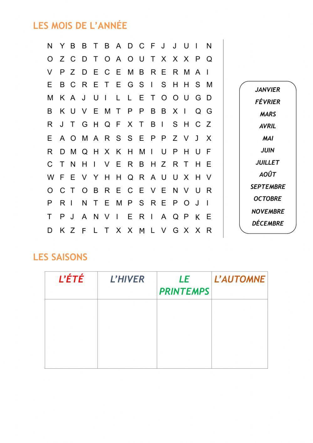 Les mois et les saisons