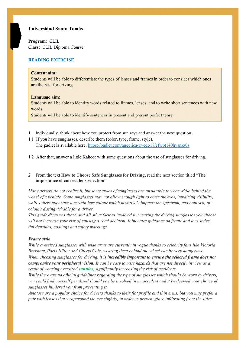 Reading evaluation 2nd. version