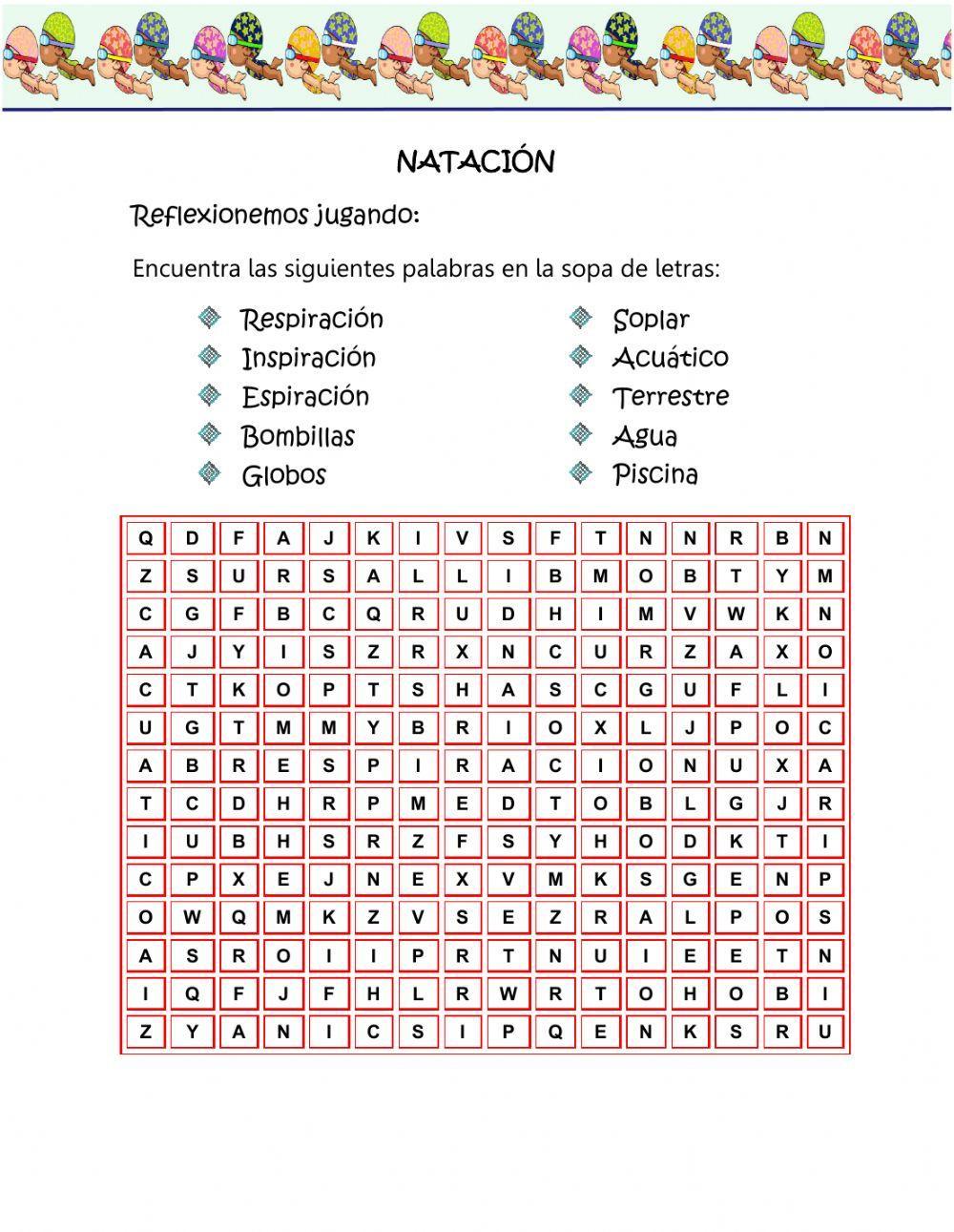 Sopa de Letras de Natación