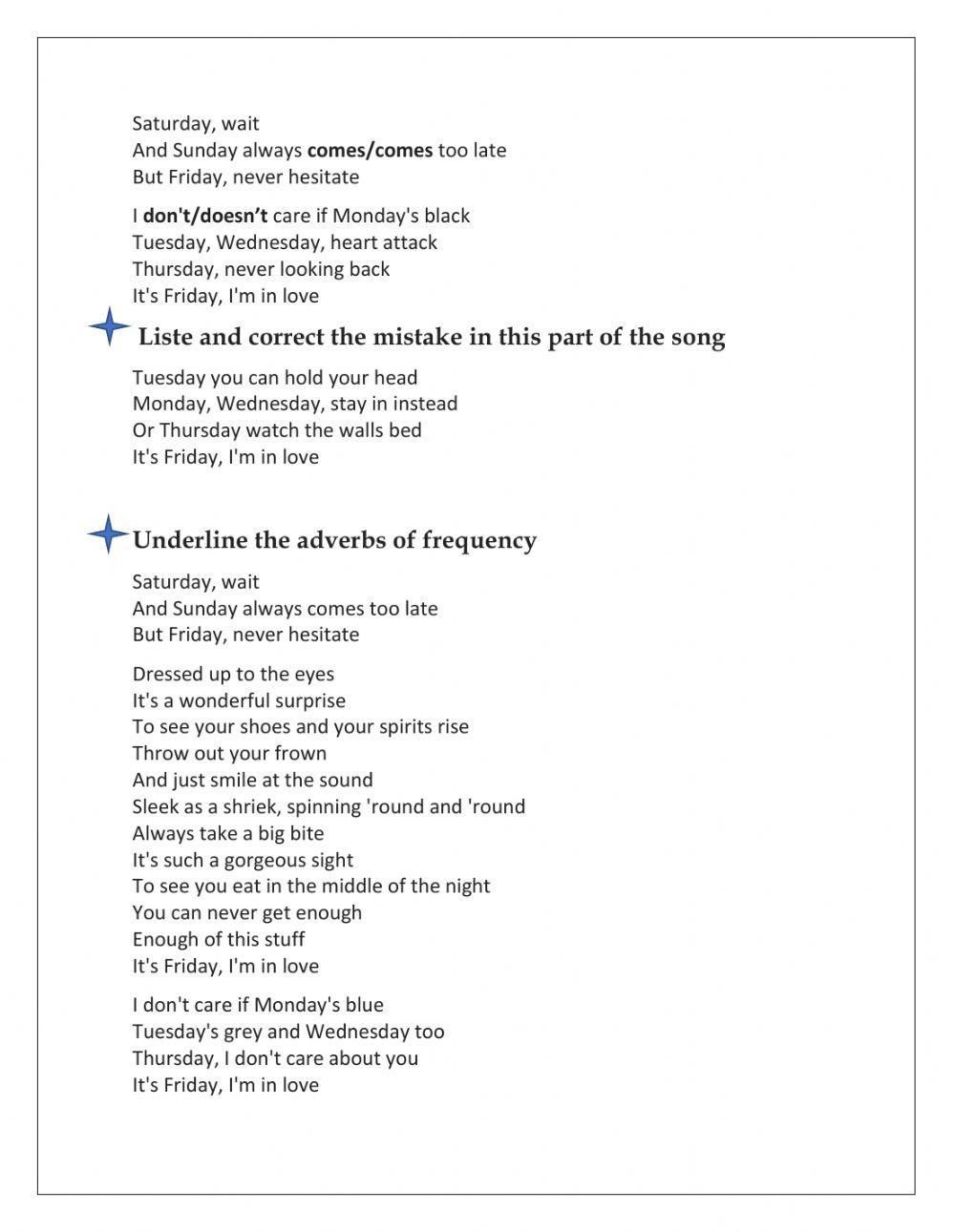 Song Friday I'm in love by  The cure