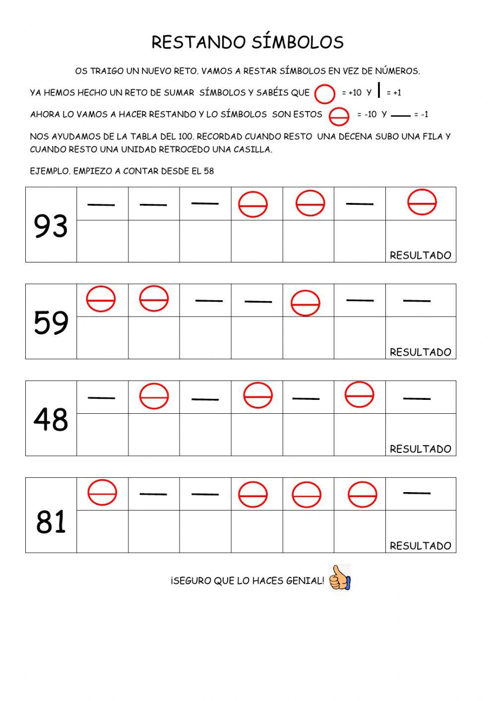 Restar con símbolos