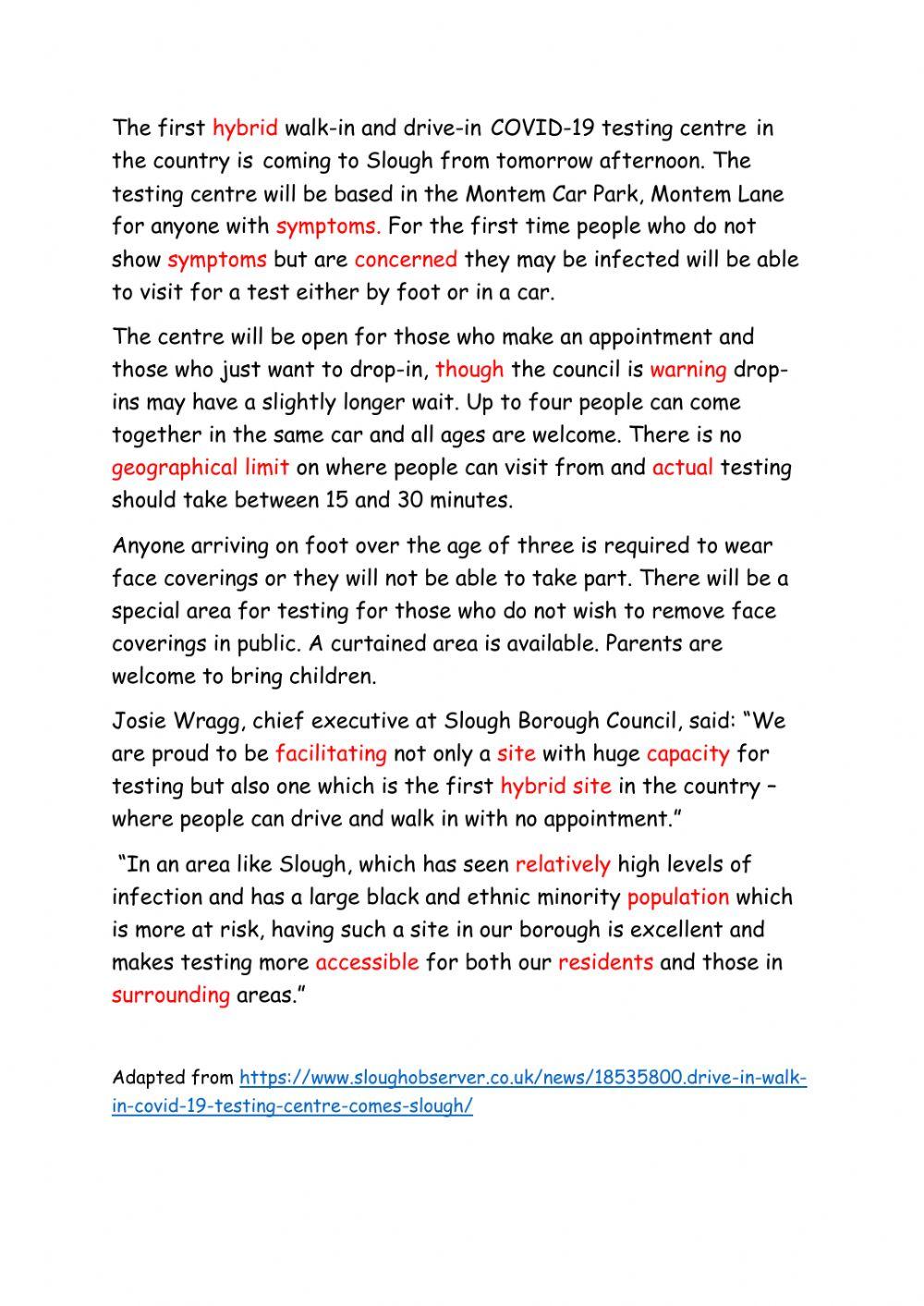 E2-E3 COVID-19 testing centre newspaper article