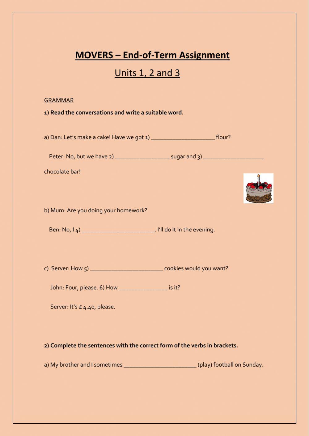 Movers End-of Term Assignment Units 1, 2 and 3.