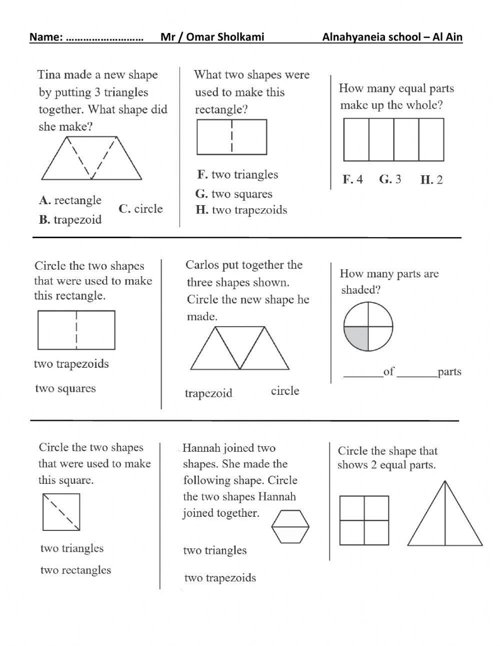 2d shapes and equal shares grade 1