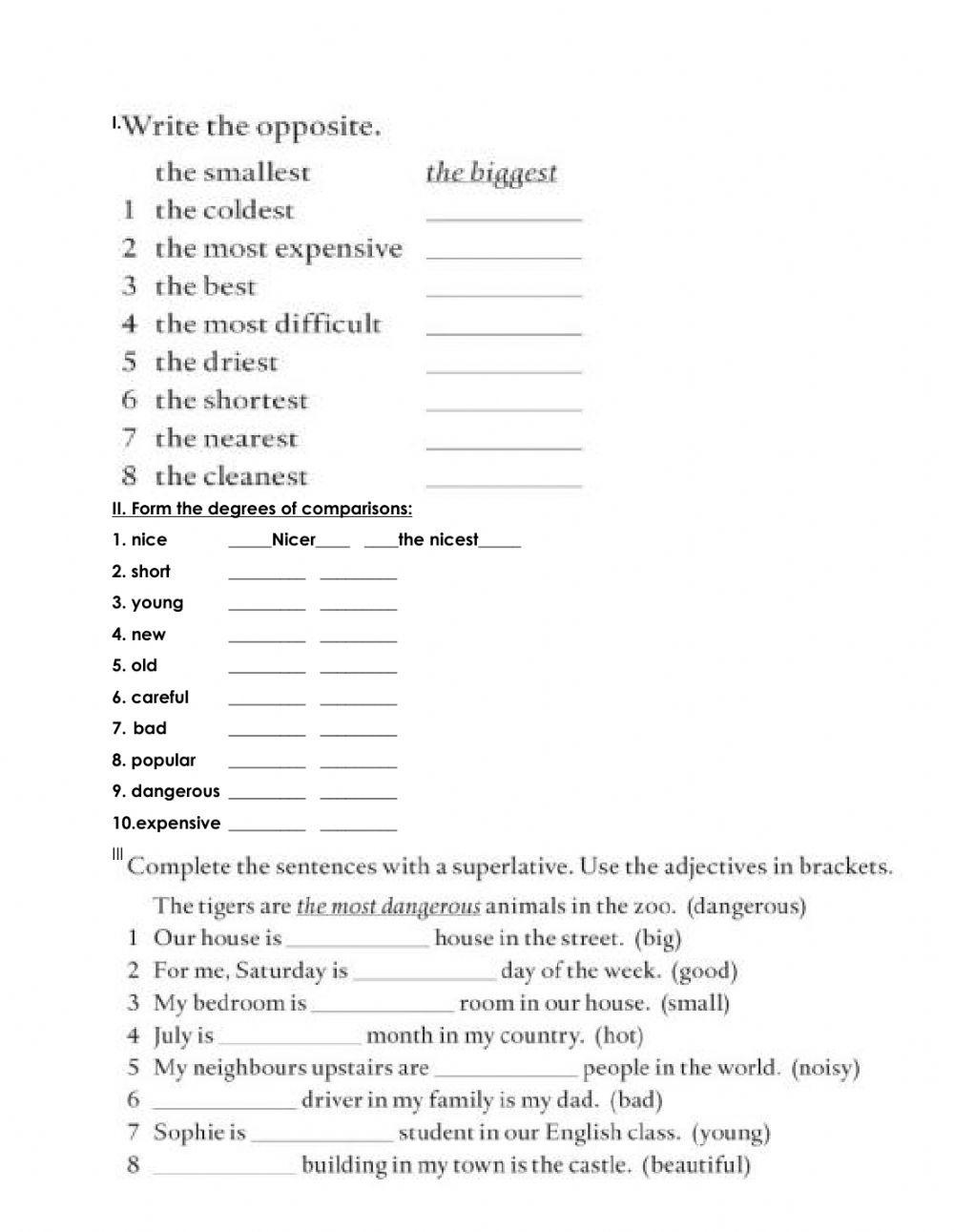 Superlative adjective grade 4 excercise