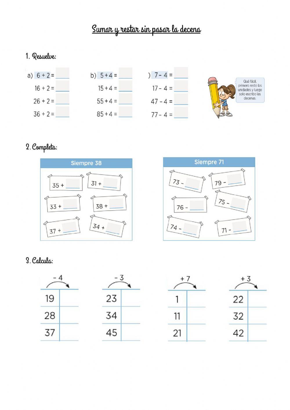 Sumas y restas sin pasar decena