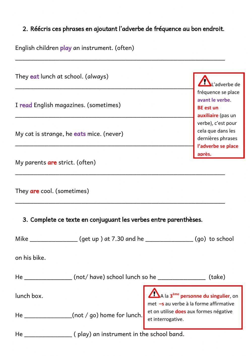 Exercices present simple