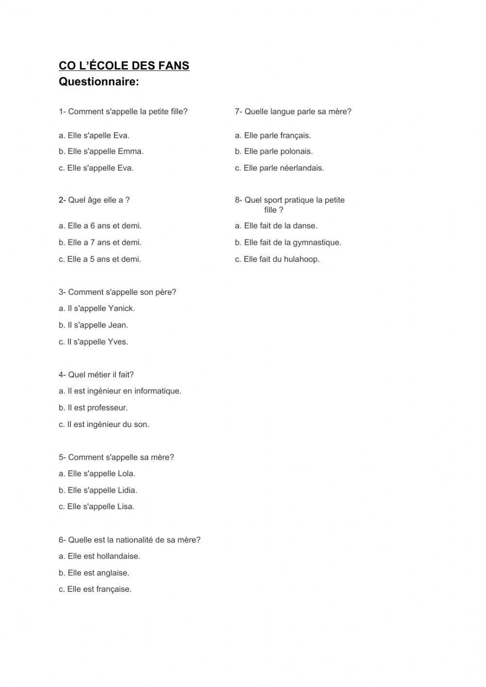 Compréhension orale l'école de fans