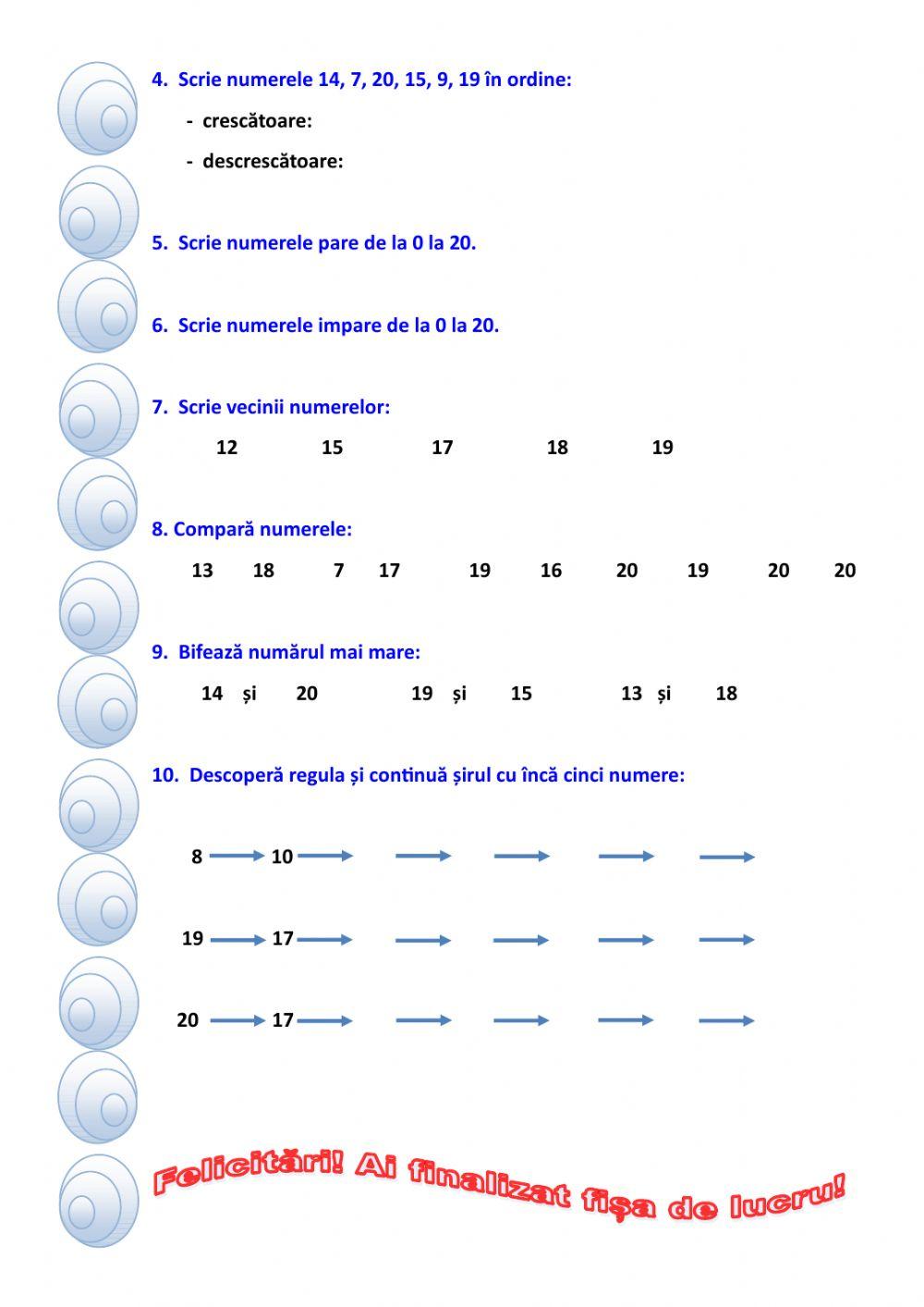 Numerele naturale de la 0 la 20
