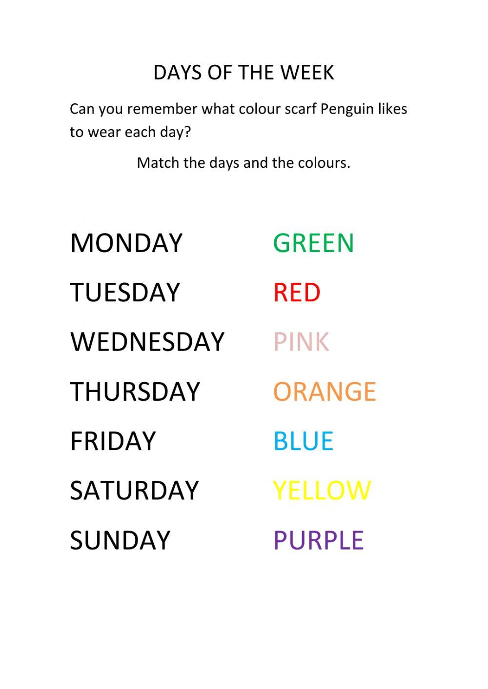 Days of the week matching exercise online exercise for | Live Worksheets