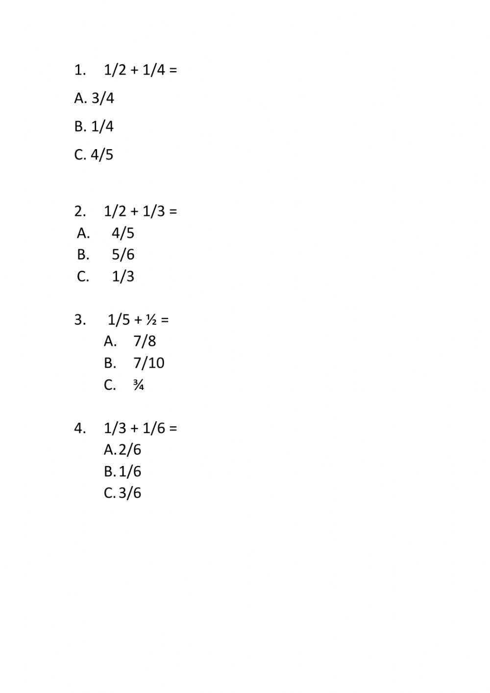 Addition in fraction with different denominator