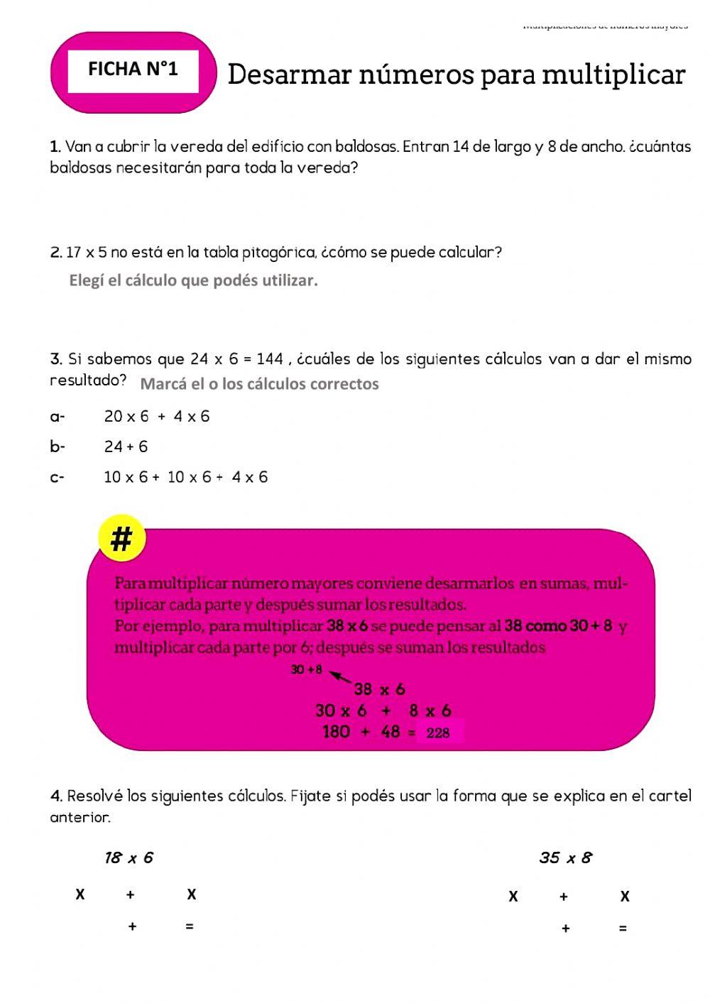 Desarmar números para multiplicar