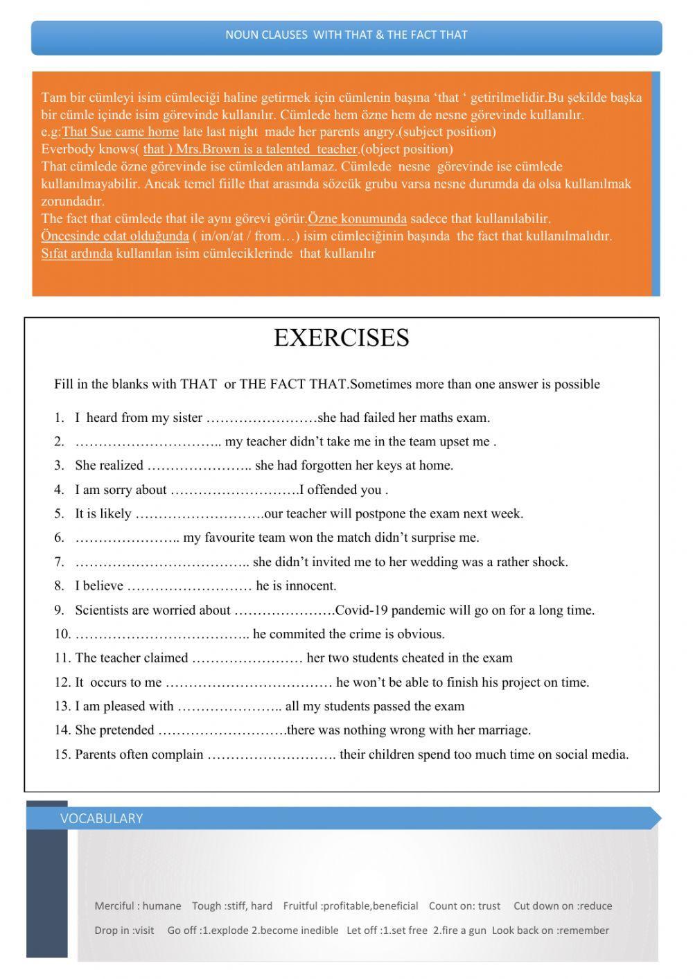 Noun clause with that - the fact that