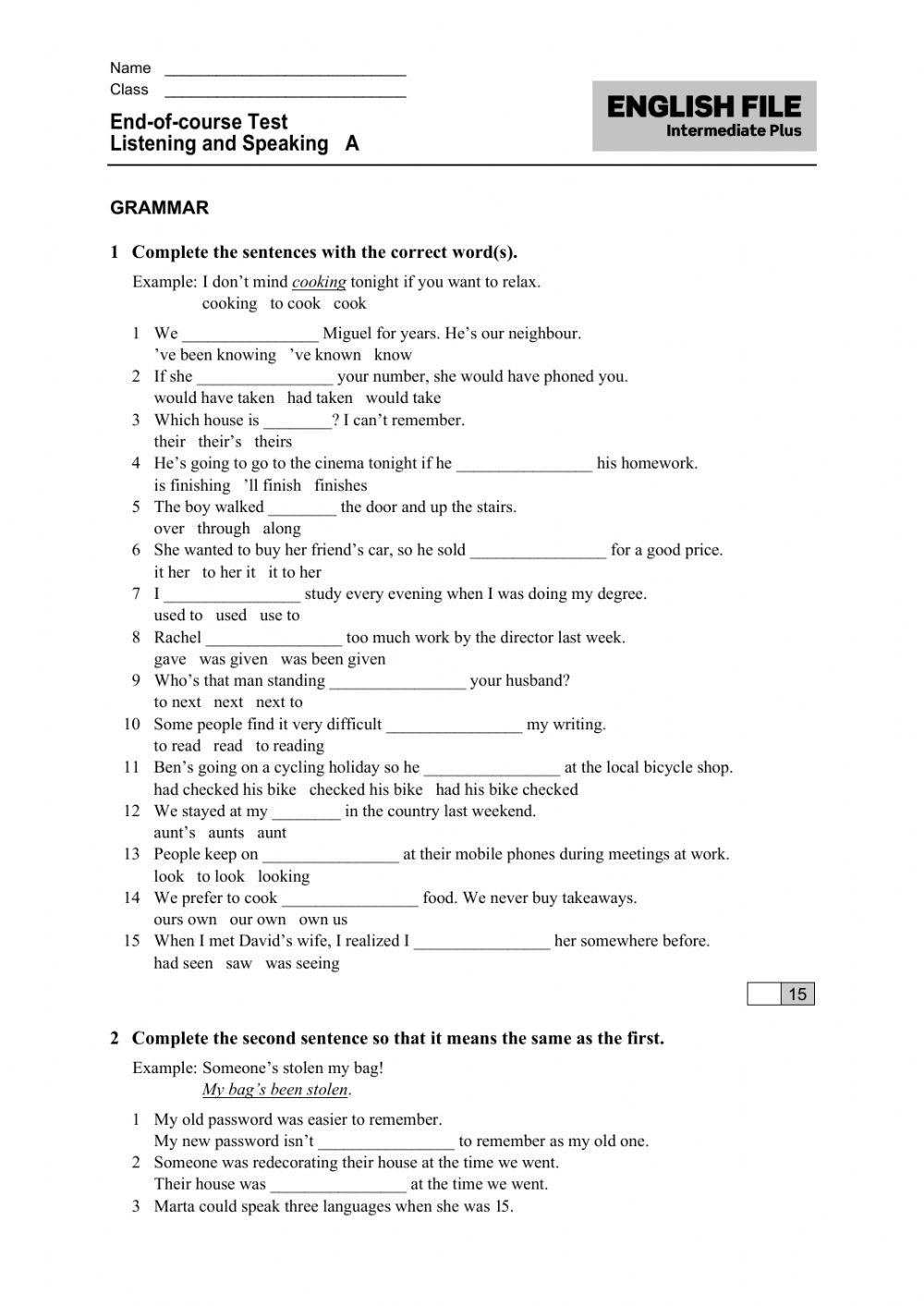 End of course intermediate plus