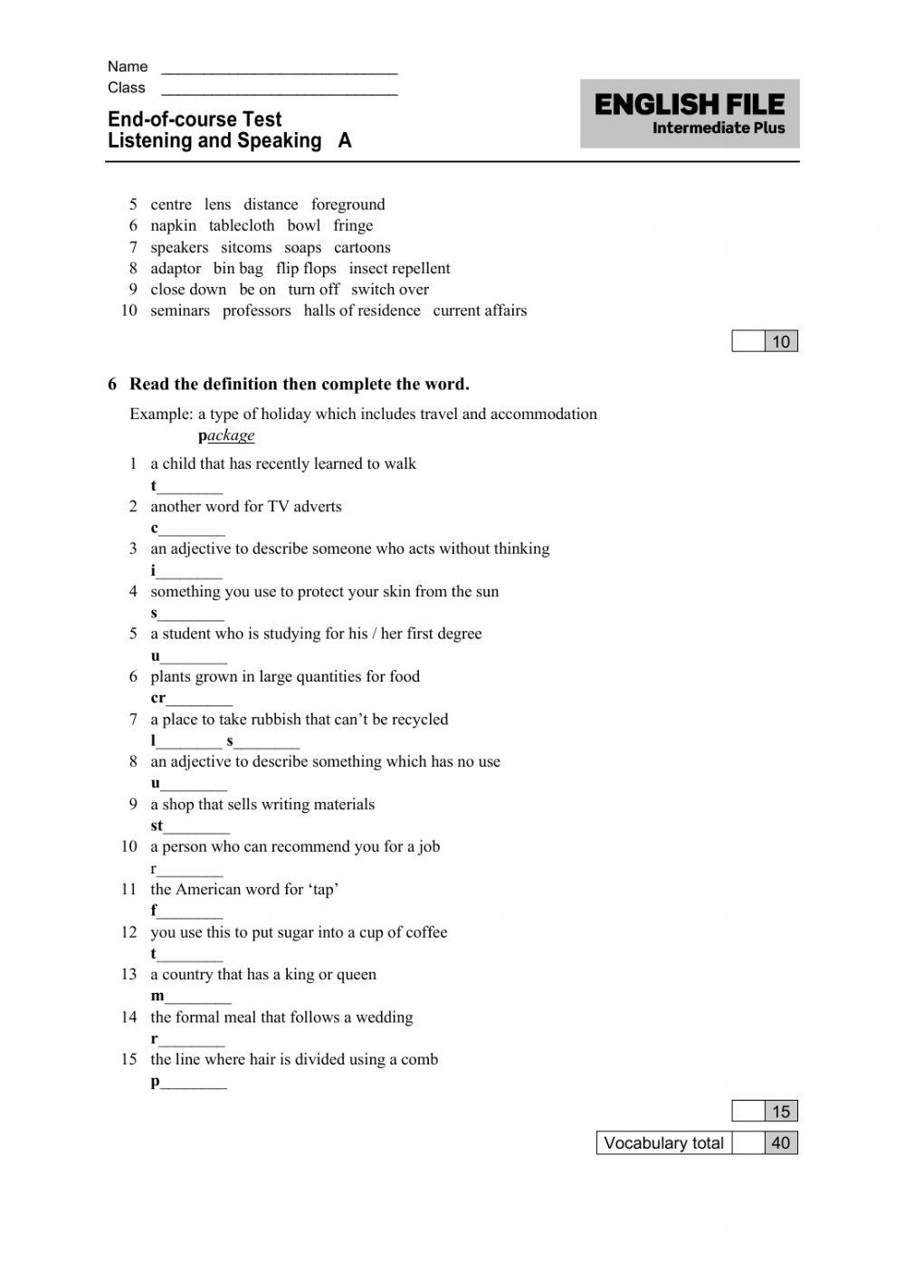 End of course intermediate plus