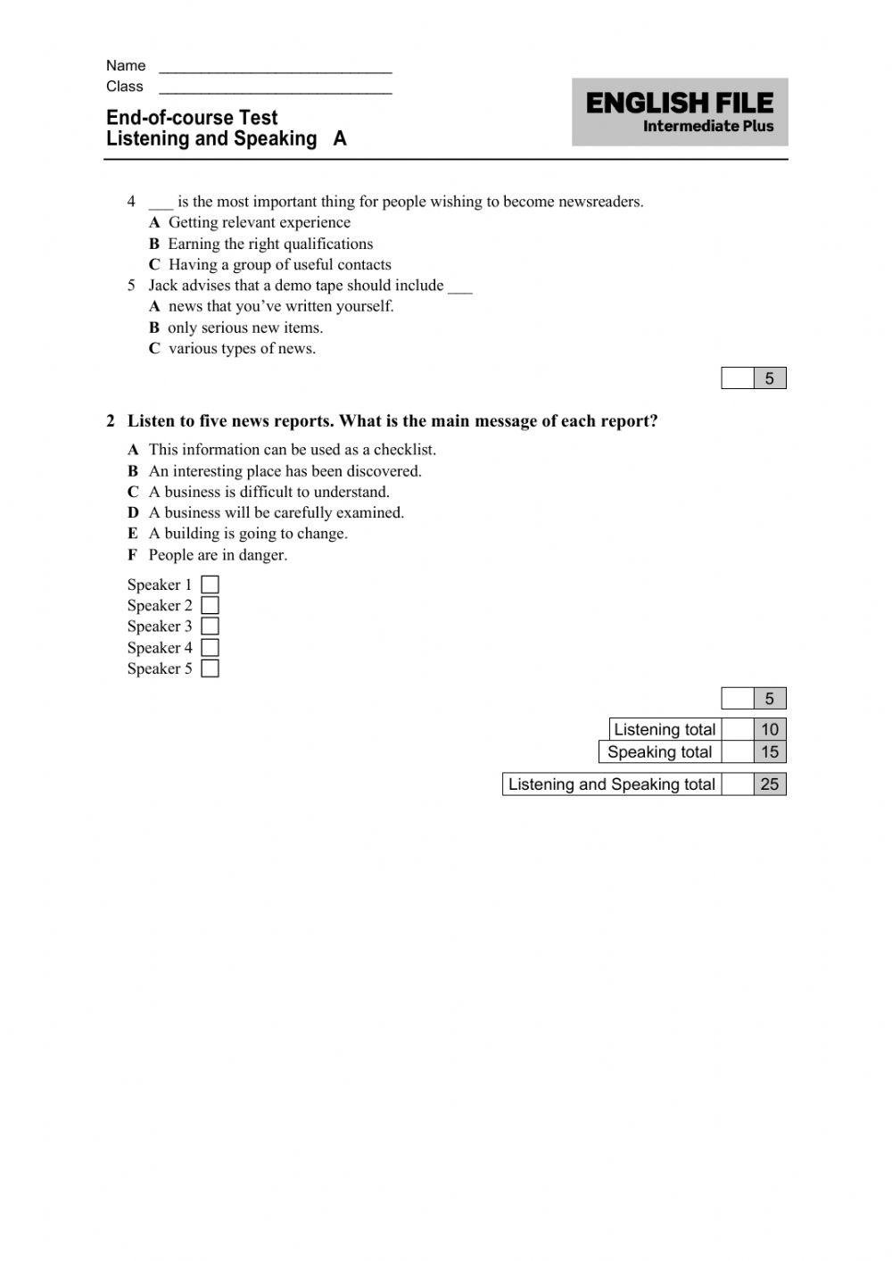 End of course intermediate plus