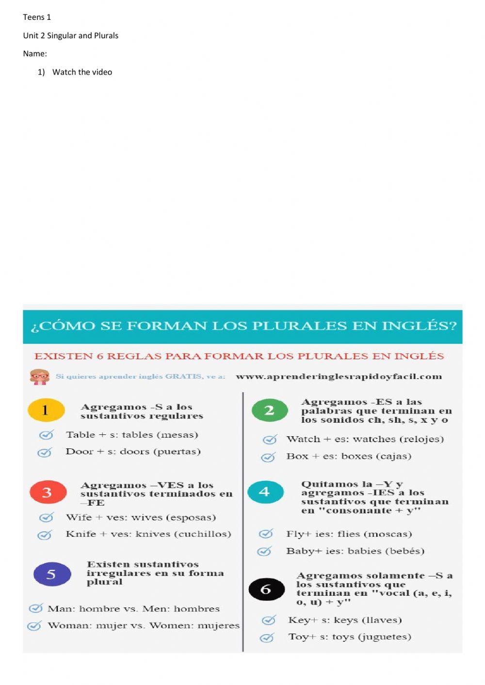 Teens 1 unit 2 singular and plurals