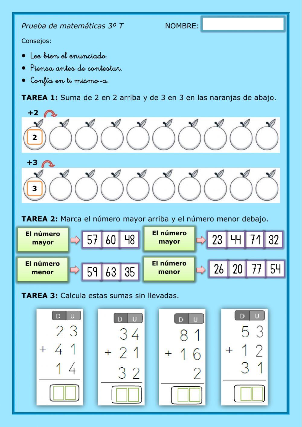 Prueba de matemáticas Prueba de matemáticas