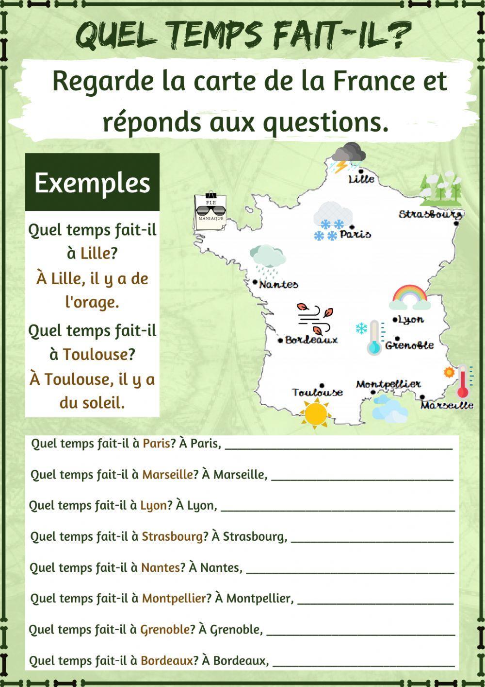 Quel temps fait-il dans la France? worksheet | Live Worksheets