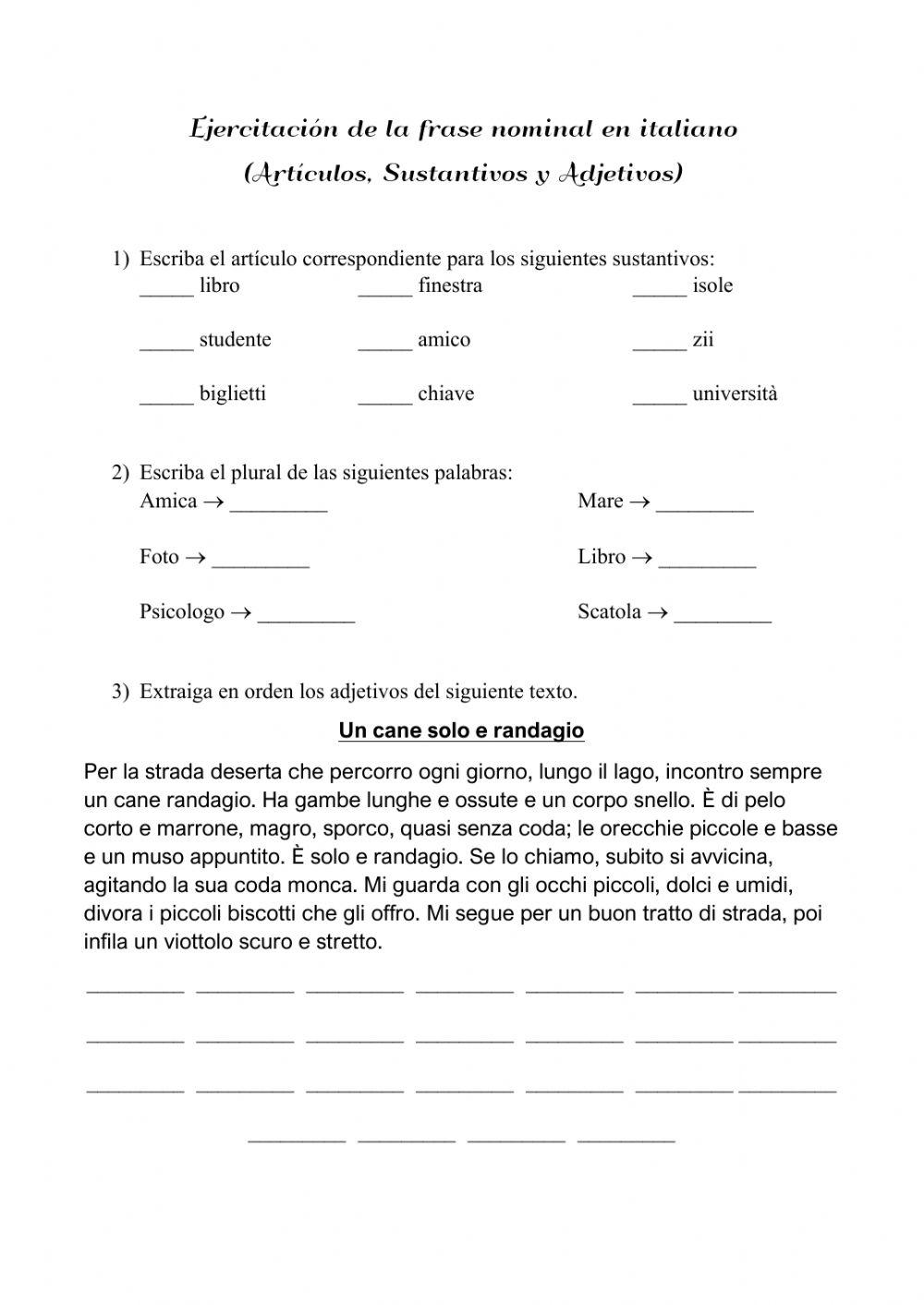 La frase nominal en italiano