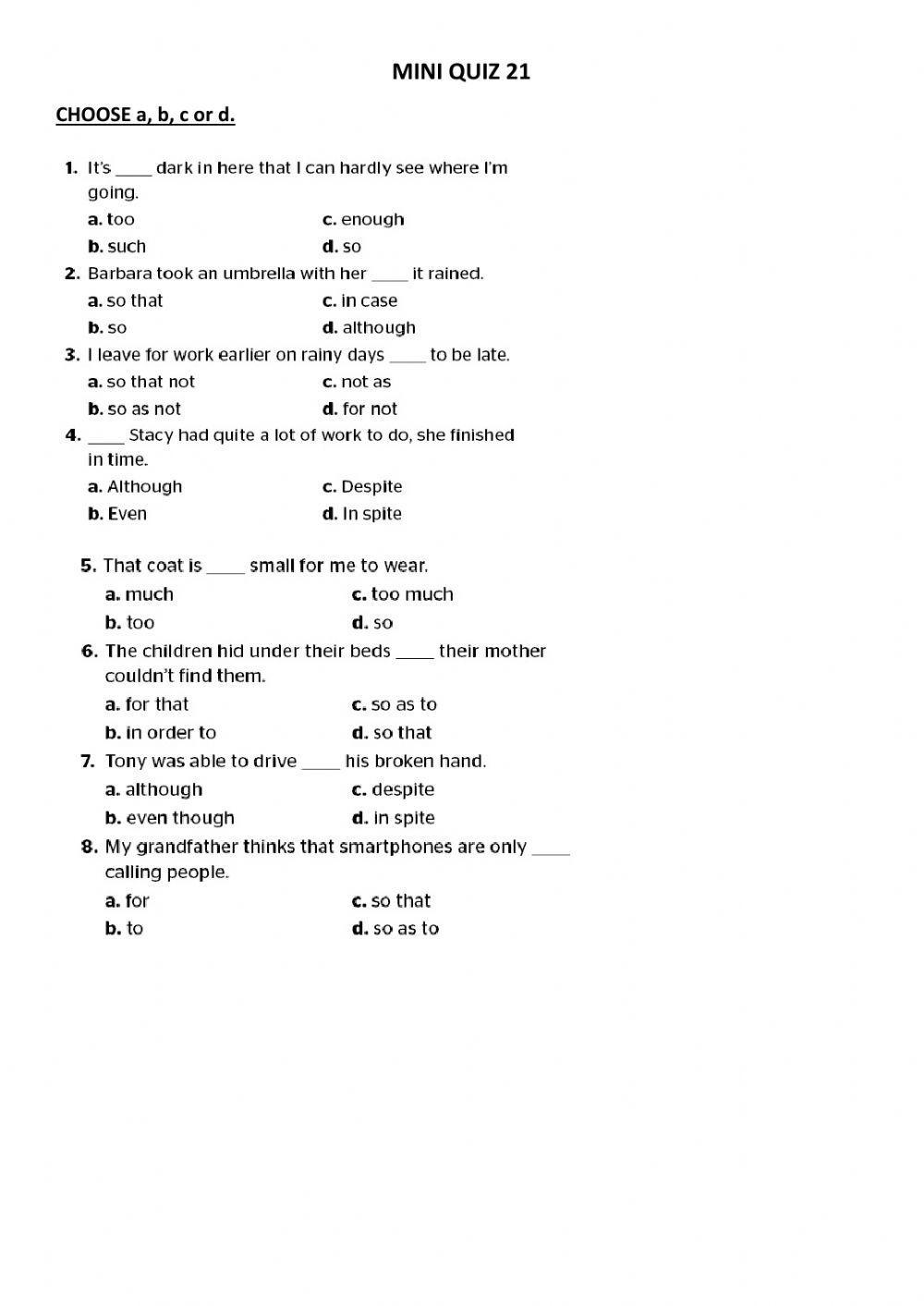 Grammar Videos Mini Quiz 21