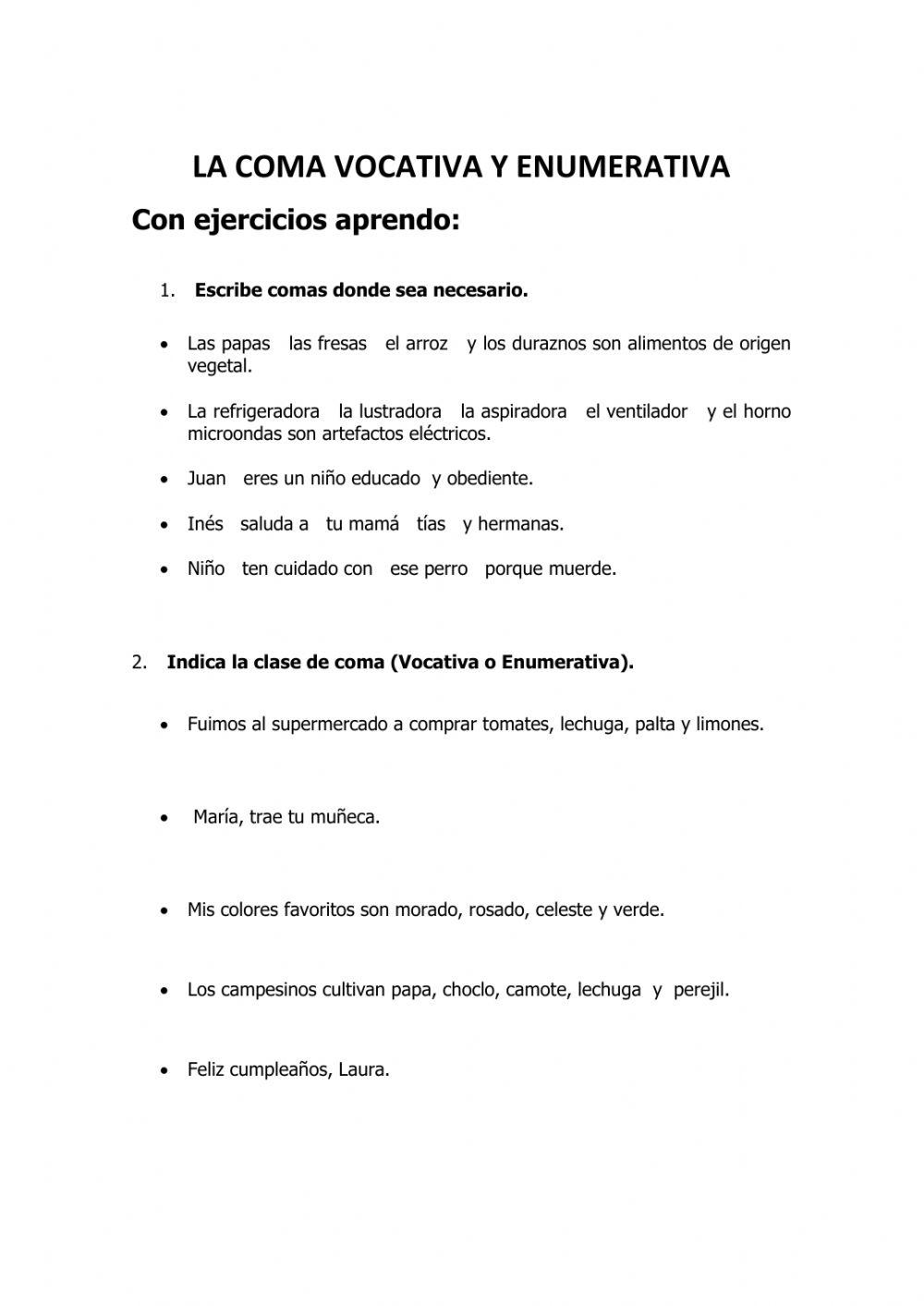 La coma enumerativa y vocativa