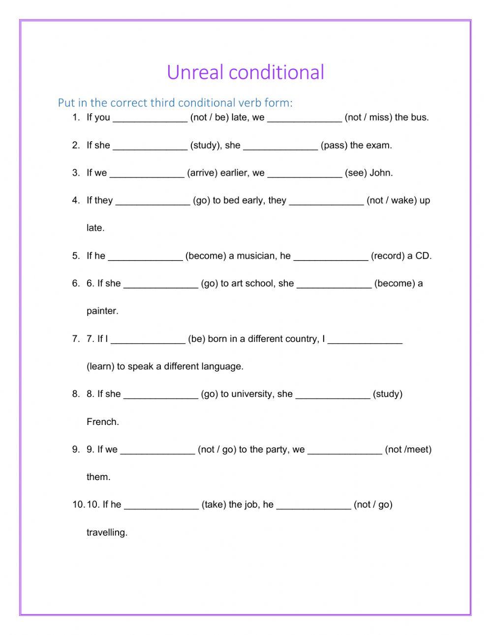 Unreal conditional online exercise for | Live Worksheets