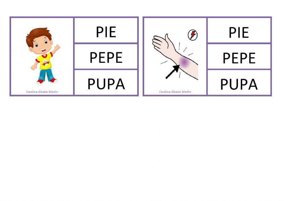 Lectura de palabras: Palabras con P