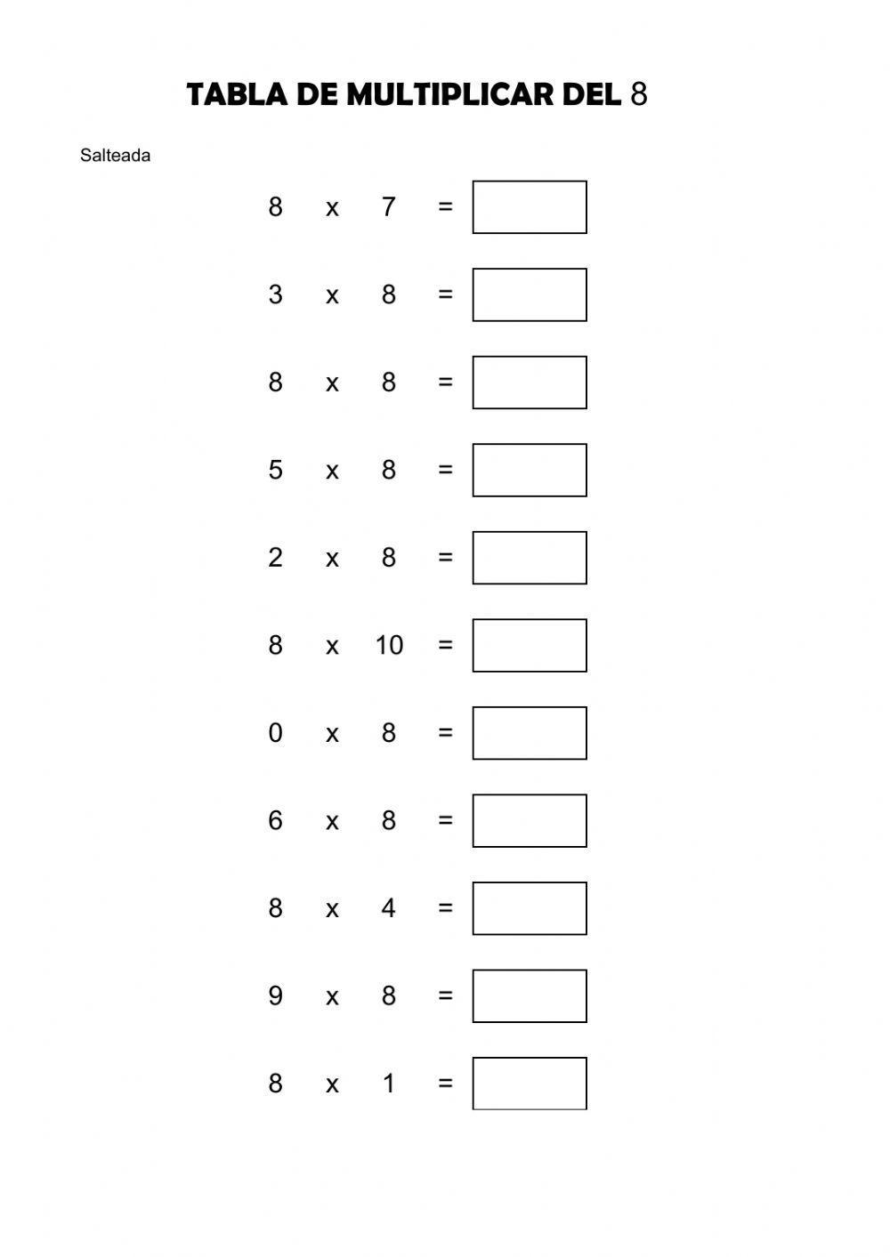 Tabla del 8 salteada