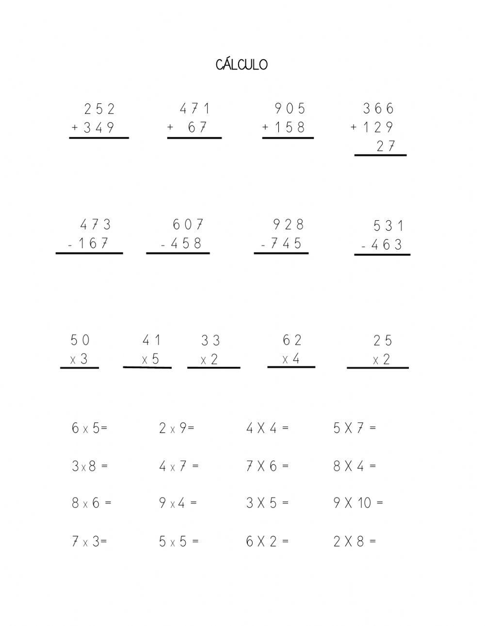 Sumas, restas y multiplicaciones