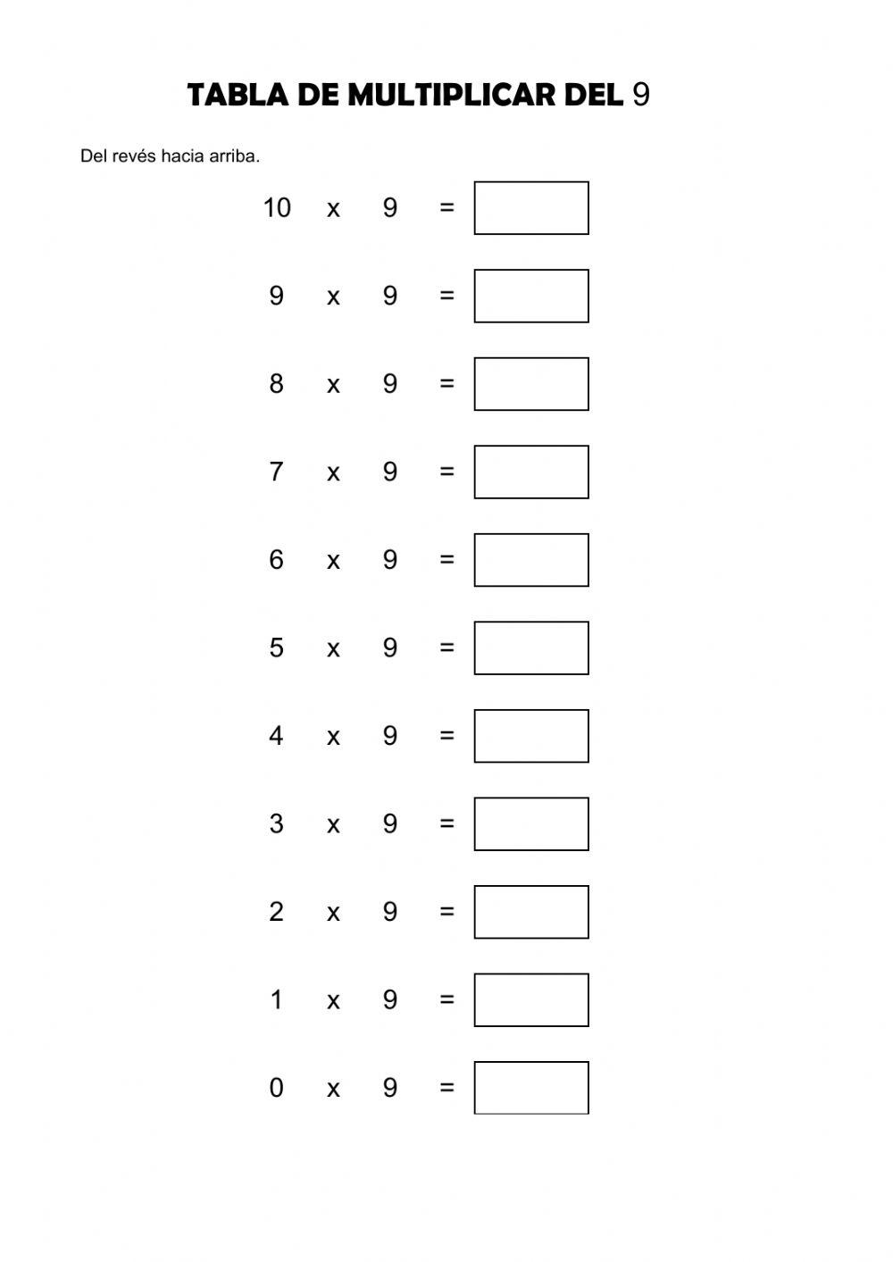 Tabla del 9 del revés hacia arriba