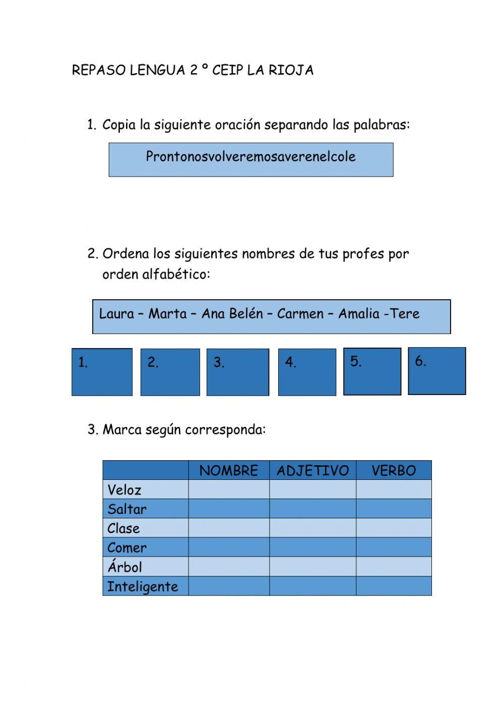 Repaso lengua 2º primaria